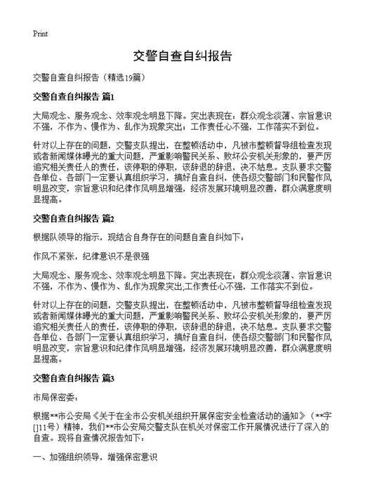 交警自查自纠报告