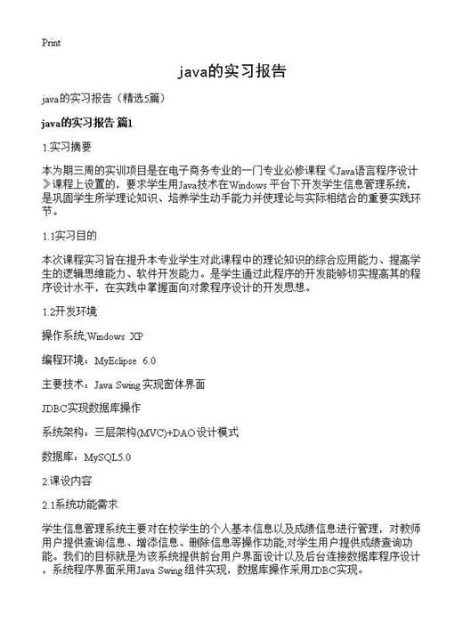 java的实习报告