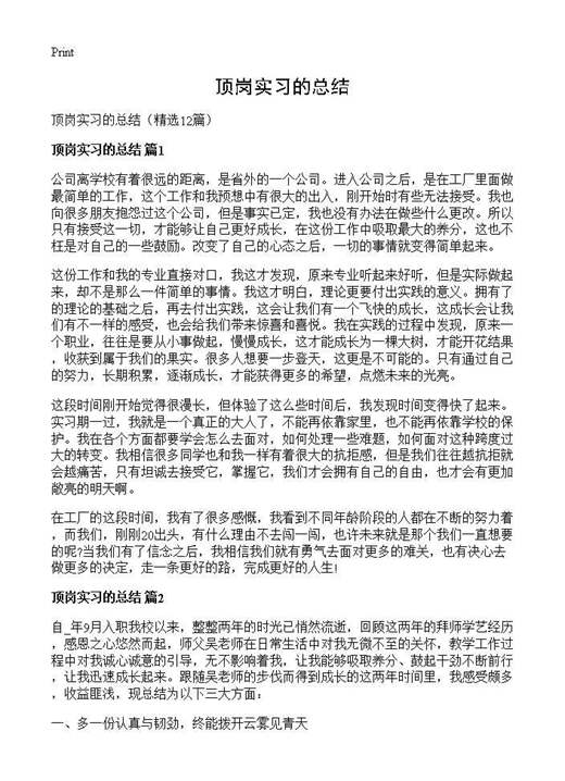 顶岗实习的总结