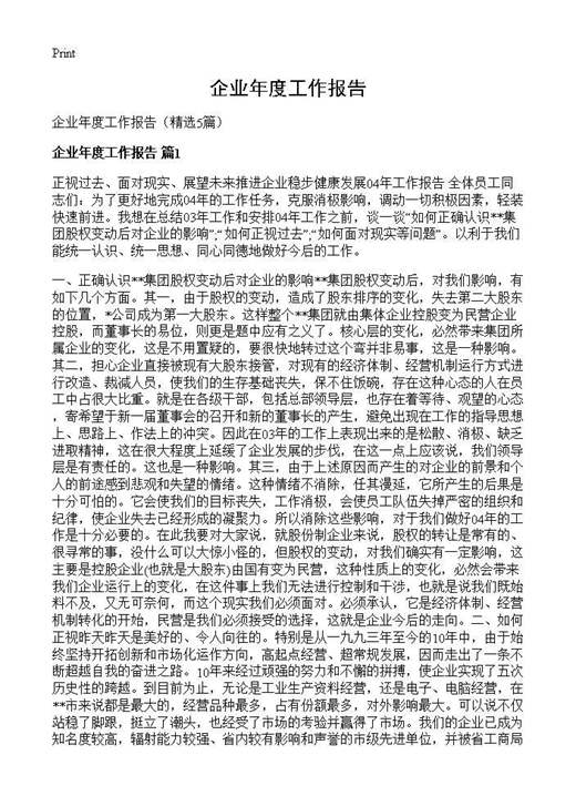 企业年度工作报告