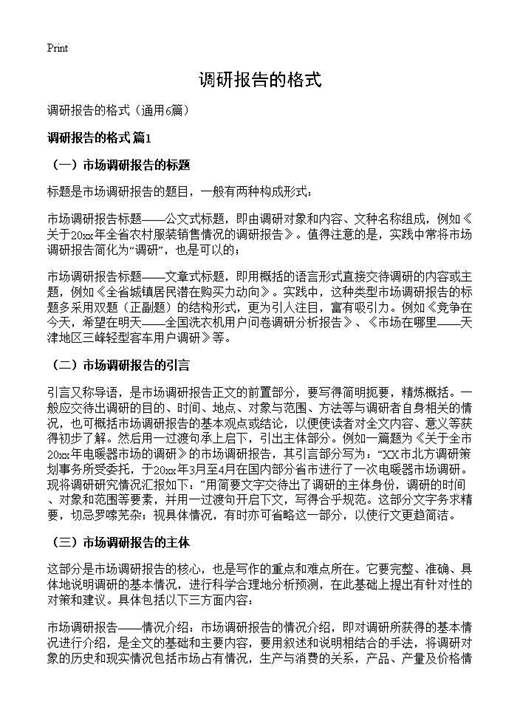 调研报告的格式