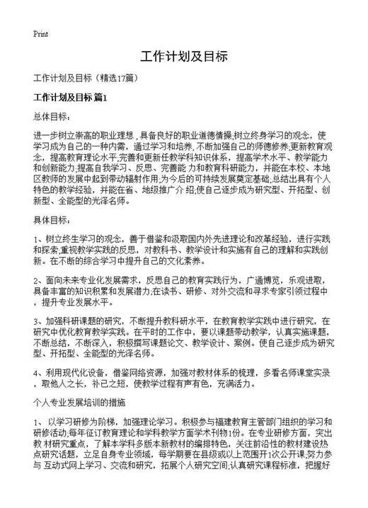 工作计划及目标