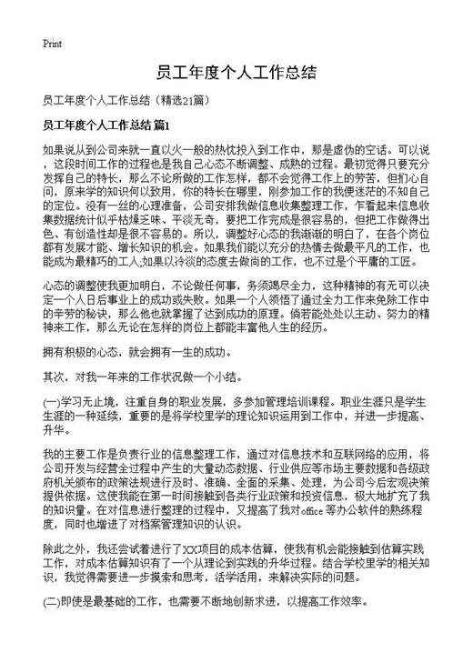 员工年度个人工作总结