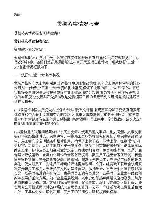 贯彻落实情况报告