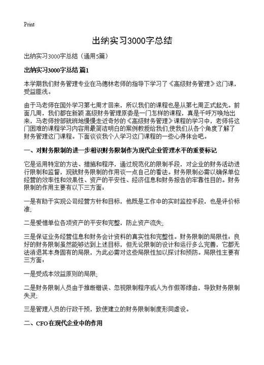 出纳实习3000字总结