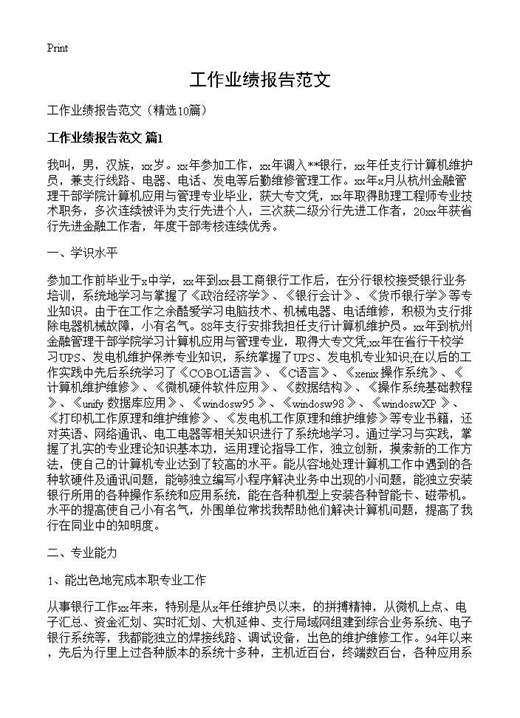 工作业绩报告范文