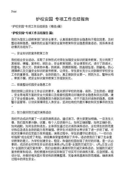 护校安园专项工作总结报告