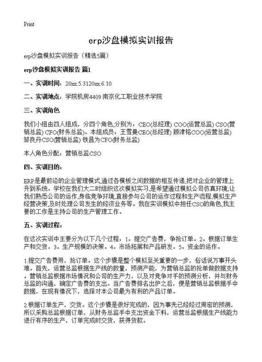 erp沙盘模拟实训报告