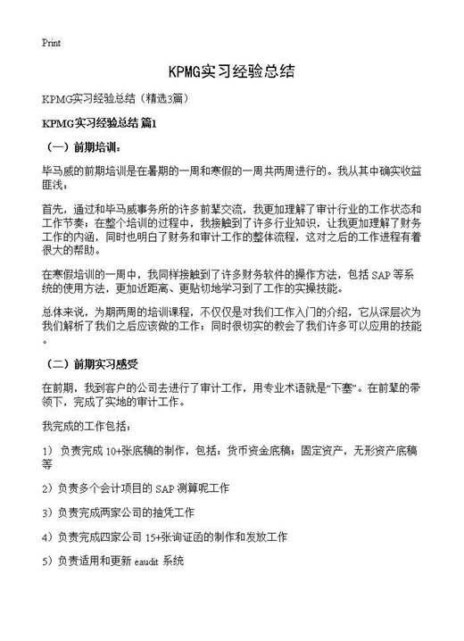 KPMG实习经验总结