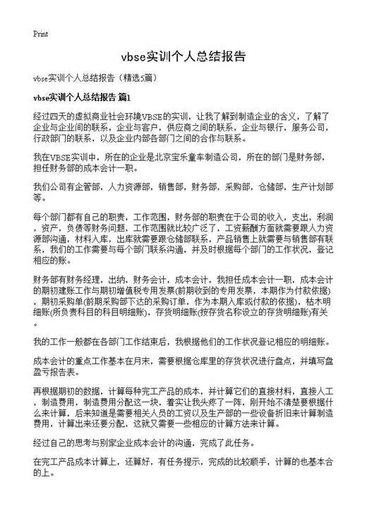 vbse实训个人总结报告