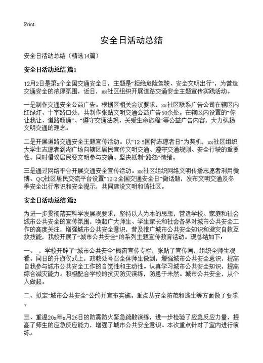 安全日活动总结
