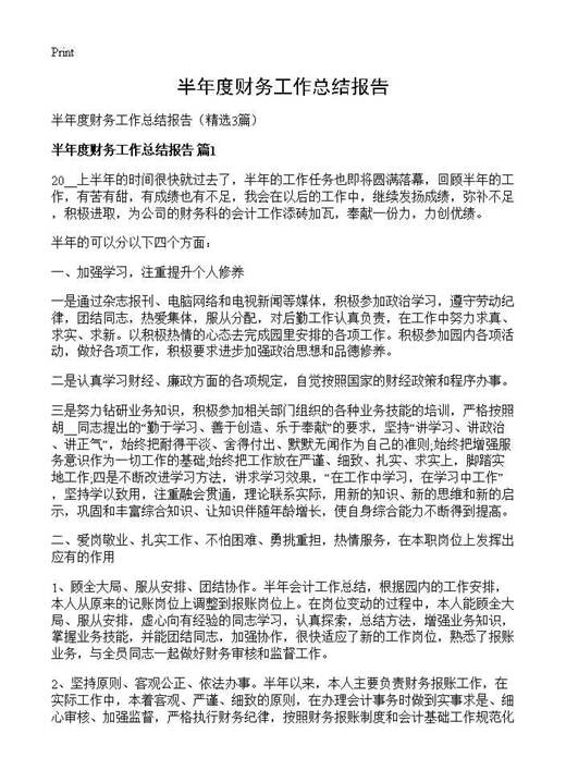 半年度财务工作总结报告