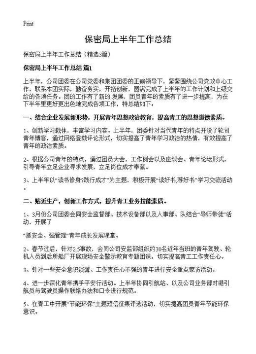 保密局上半年工作总结