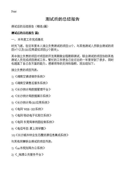 测试后的总结报告