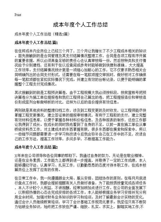 成本年度个人工作总结