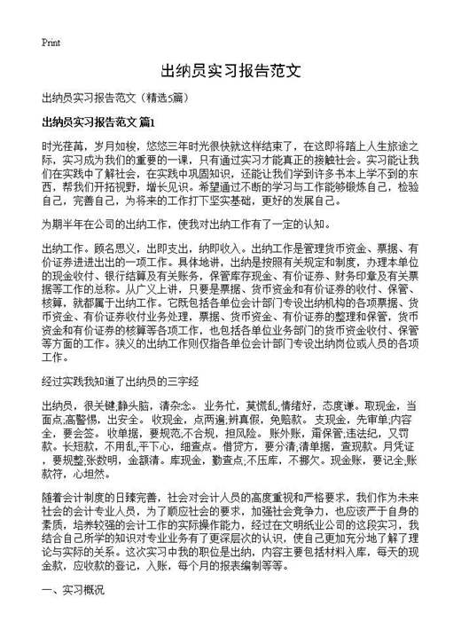 出纳员实习报告范文
