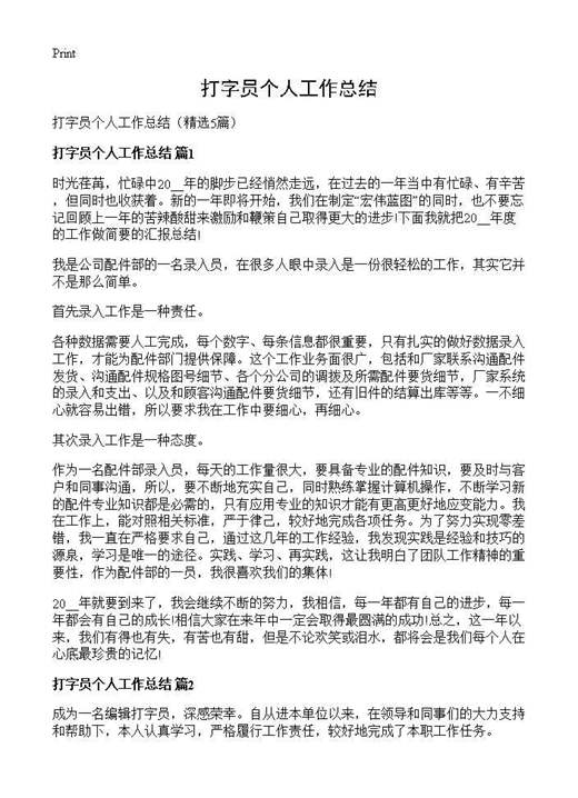 打字员个人工作总结