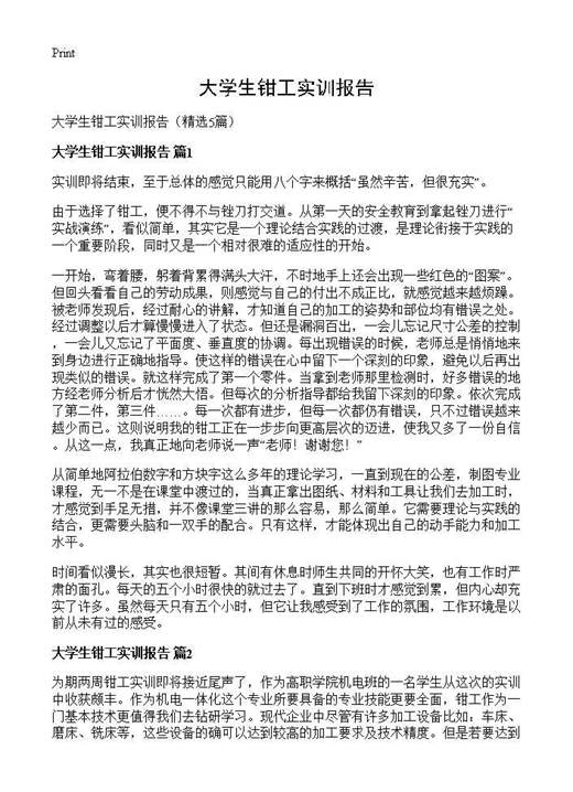 大学生钳工实训报告