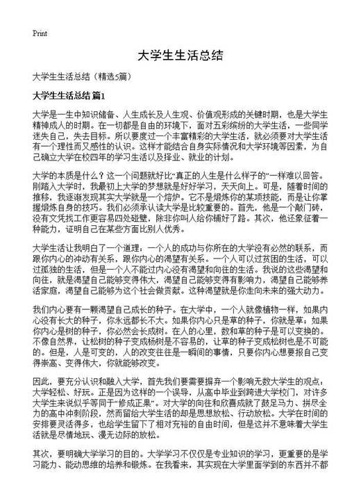 大学生生活总结