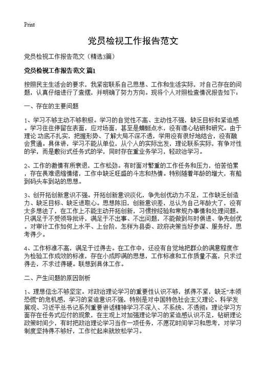 党员检视工作报告范文