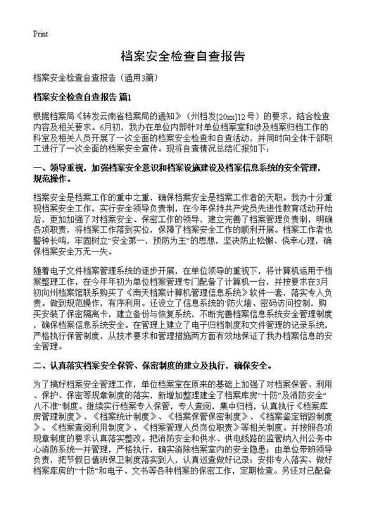 档案安全检查自查报告