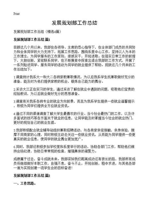 发展规划部工作总结