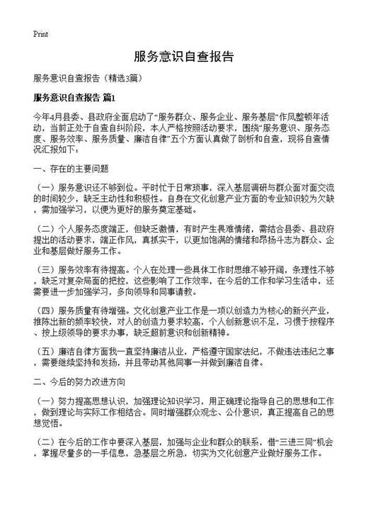 服务意识自查报告