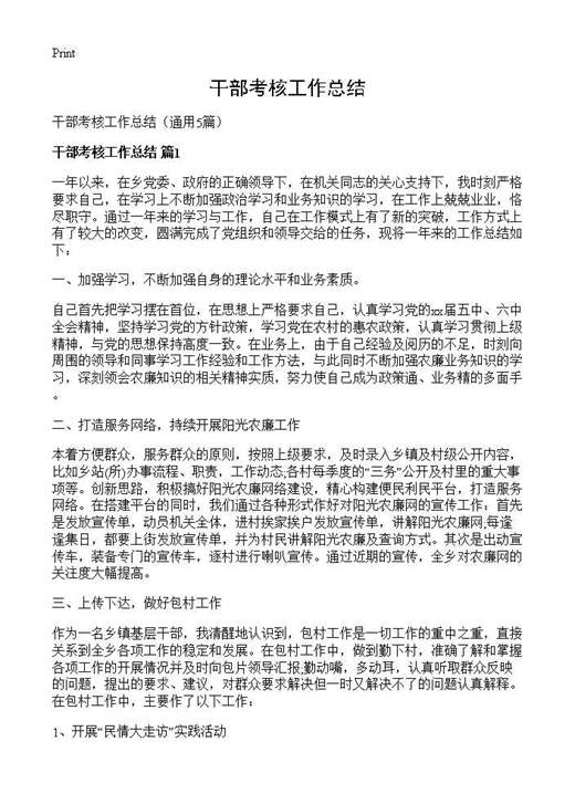 干部考核工作总结