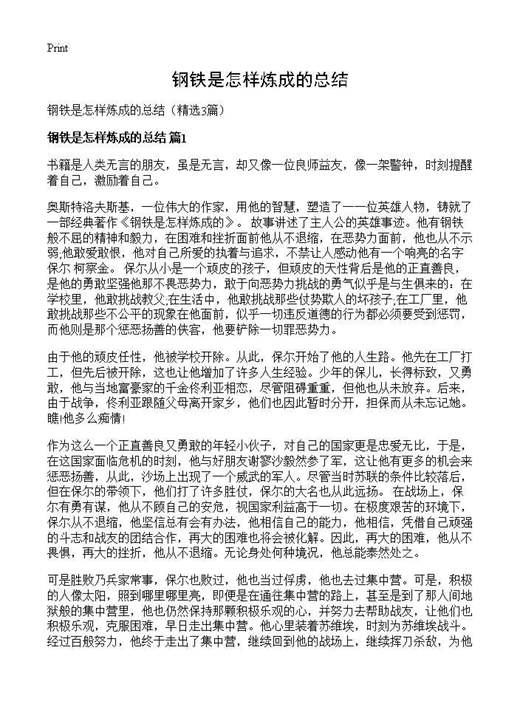 钢铁是怎样炼成的总结