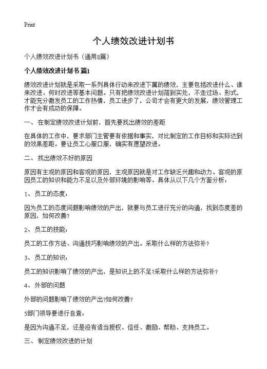 个人绩效改进计划书