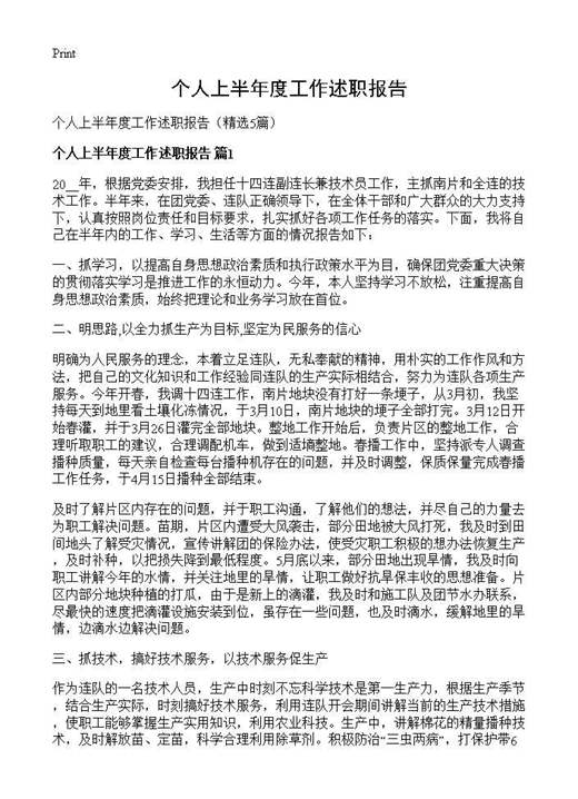 个人上半年度工作述职报告