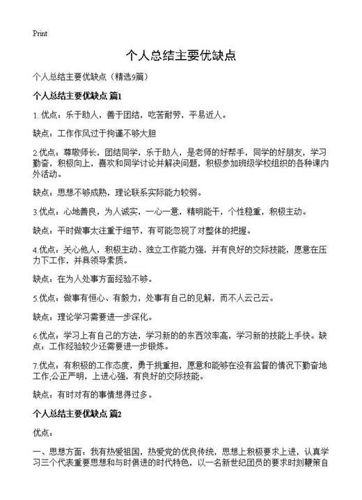 个人总结主要优缺点