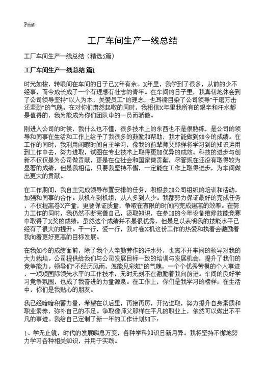 工厂车间生产一线总结