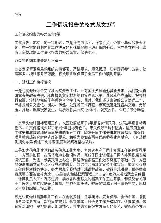 工作情况报告的格式范文