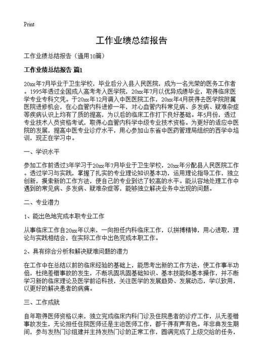 工作业绩总结报告