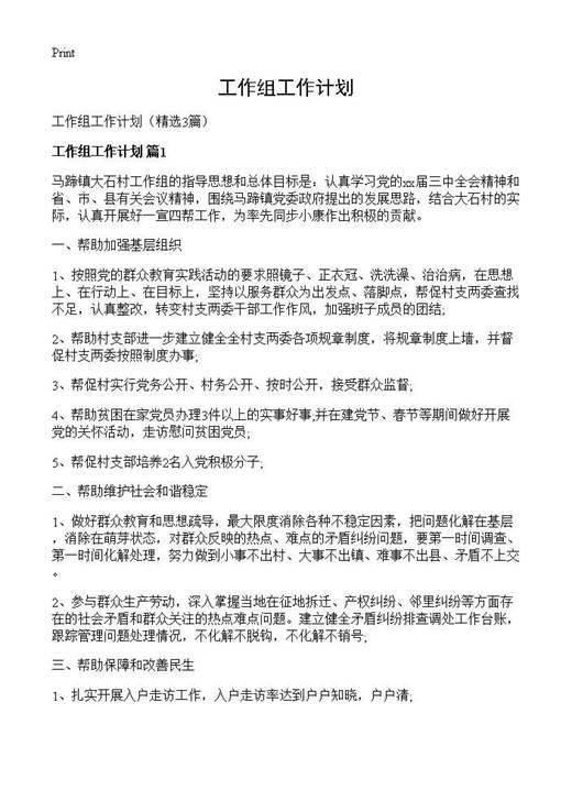 工作组工作计划