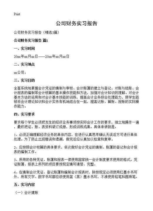 公司财务实习报告
