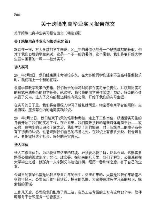 关于跨境电商毕业实习报告范文