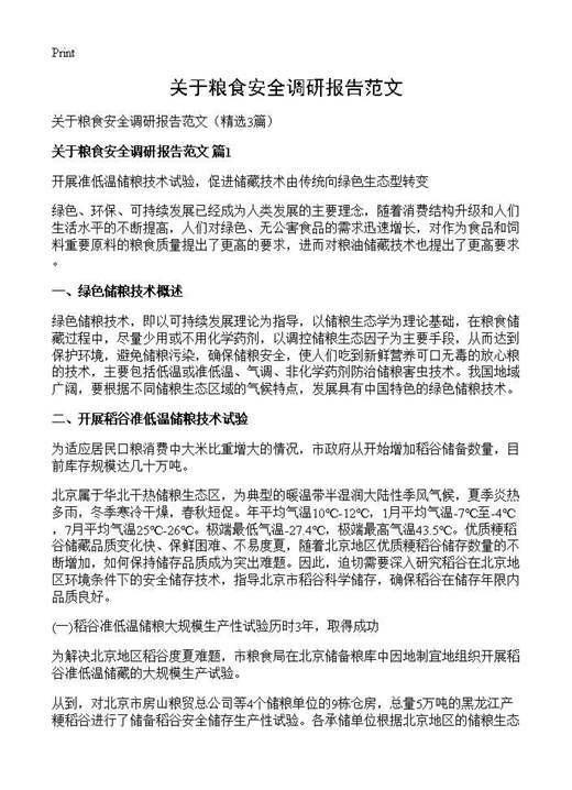 关于粮食安全调研报告范文