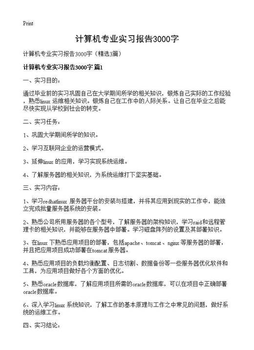 计算机专业实习报告3000字