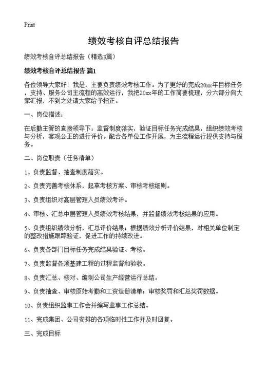 绩效考核自评总结报告