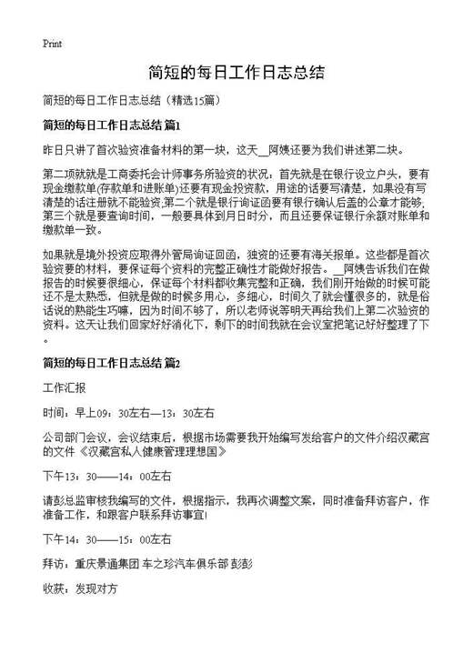 简短的每日工作日志总结