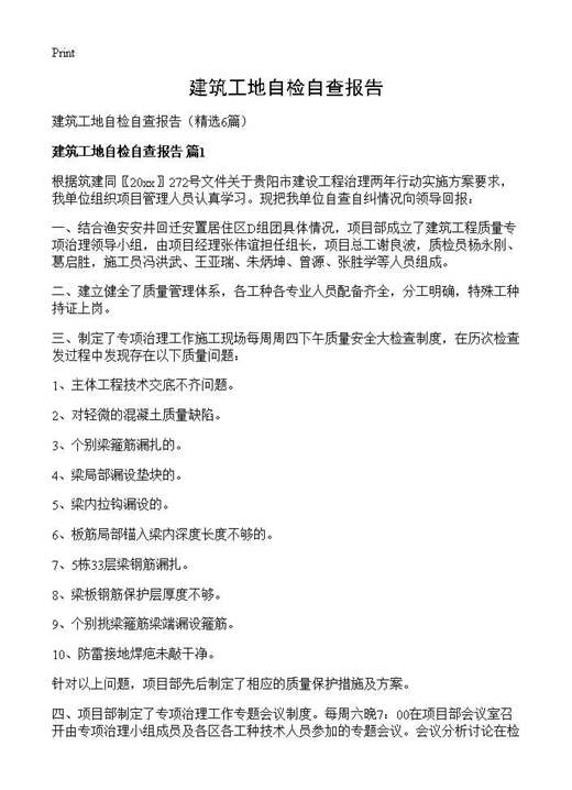 建筑工地自检自查报告