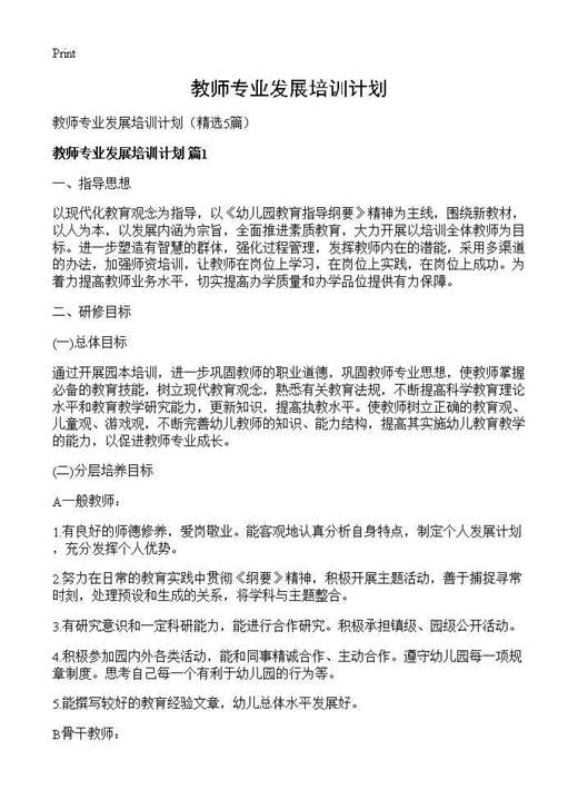 教师专业发展培训计划