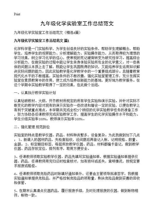九年级化学实验室工作总结范文