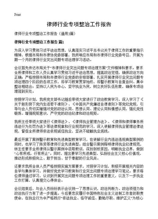 律师行业专项整治工作报告